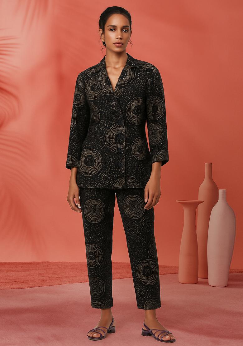 Black Printed Linen Blazer Co-Ord Set