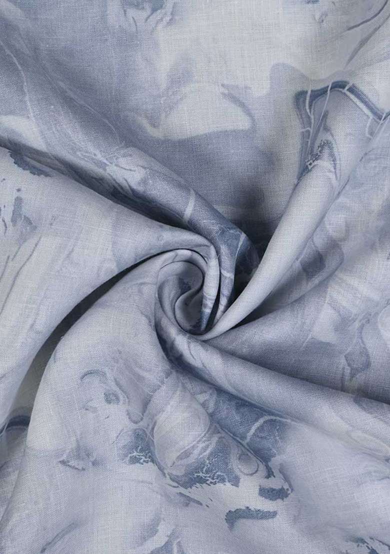 Blue And White Printed Linen Blazer Co-Ord Set - Indya
