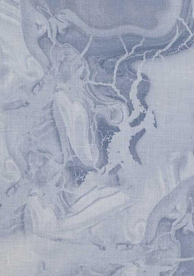 Blue And White Printed Linen Blazer Co-Ord Set - Indya