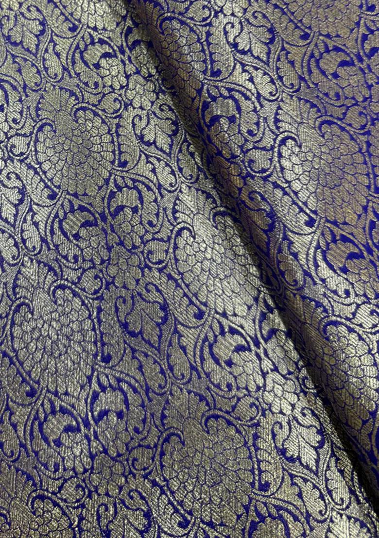 Royal Blue Embroidered Brocade Shirt And Short Set