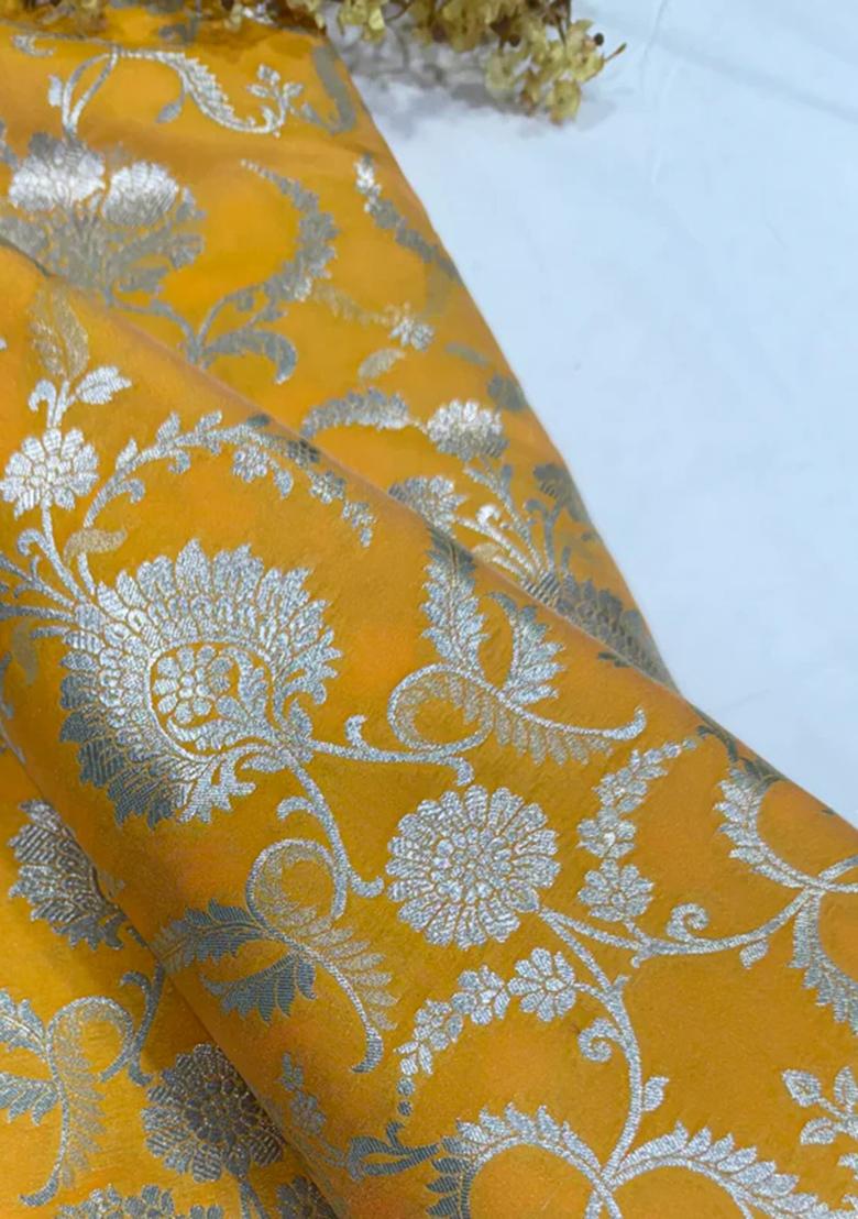 Yellow Embroidered Brocade Blazer Co-Ord Set - Indya