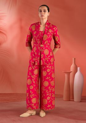Pink Embroidered Brocade Blazer Co-Ord Set