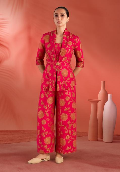Pink Embroidered Brocade Blazer Co-Ord Set