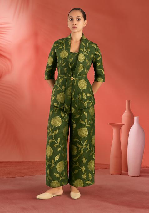 Green Embroidered Brocade Blazer Co-Ord Set