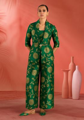 Green Embroidered Brocade Blazer Co-Ord Set