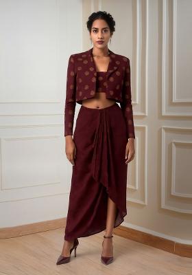 Burgundy Brocade Skirt Set