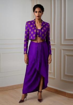 Purple Brocade Skirt Set
