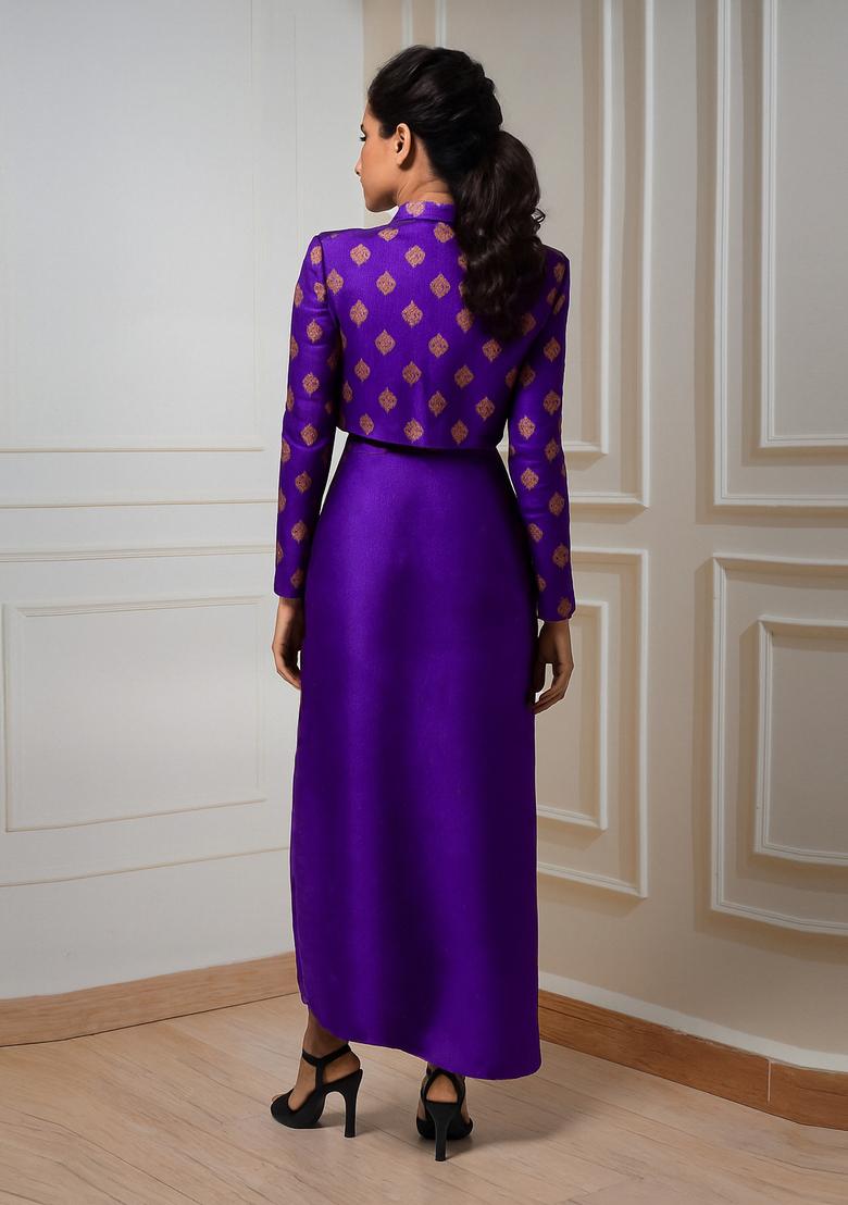 Purple Brocade Skirt Set - Indya