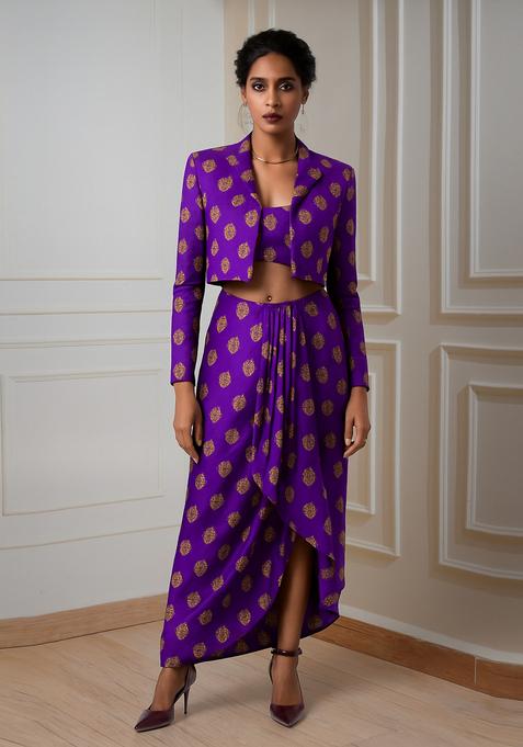 Purple Brocade Skirt Set