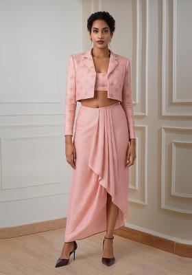 Pastel Pink Brocade Skirt Set
