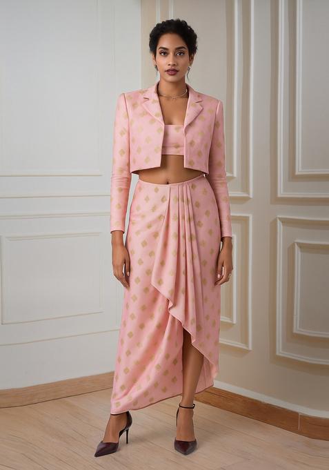 Pastel Pink Brocade Skirt Set