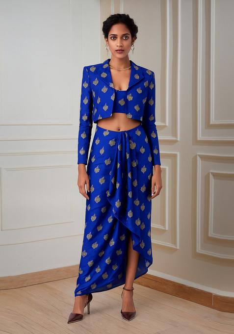 Blue Brocade Skirt Set