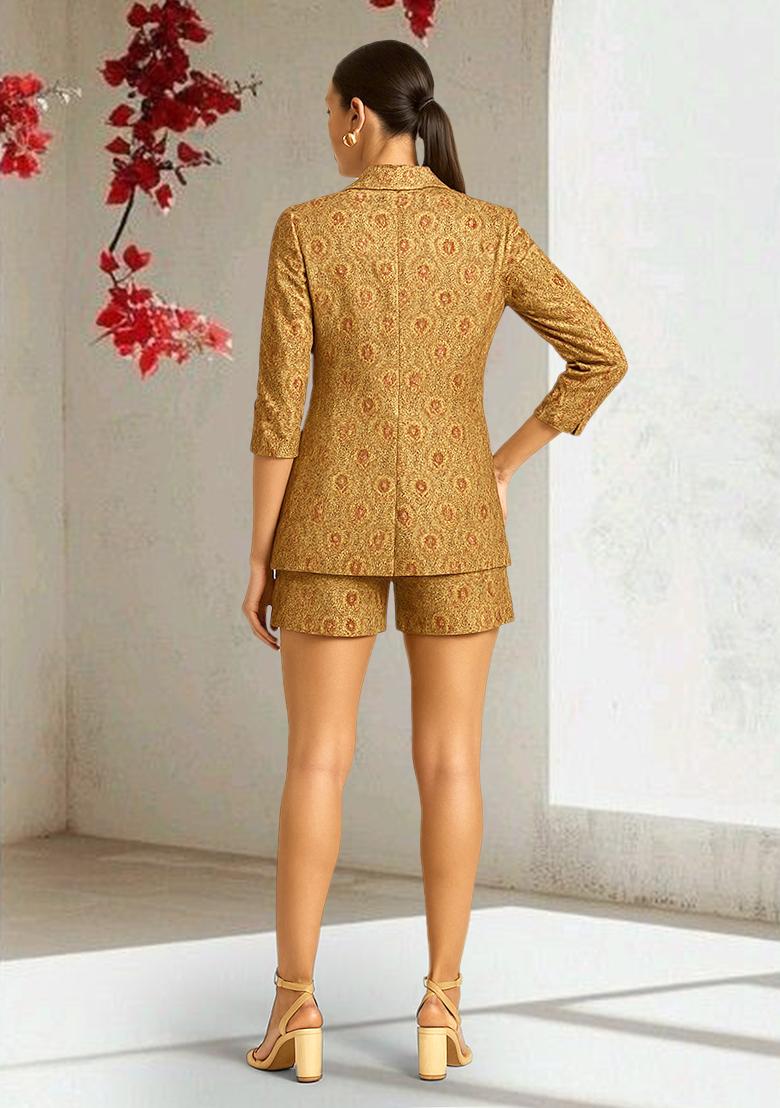 Peach Brocade Co-Ord Set - Indya