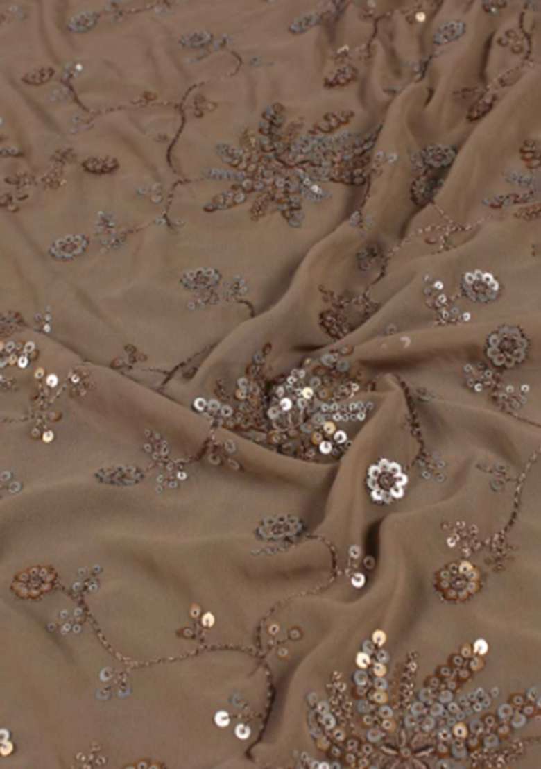 Brown Embroidered Georgette Sharara Set - Indya