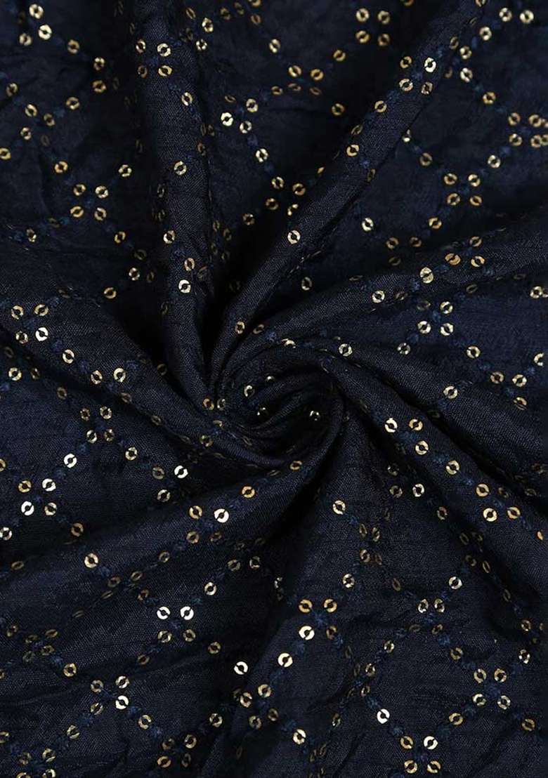 Navy Blue Embroidered Sequins Viscose Sharara Set - Indya