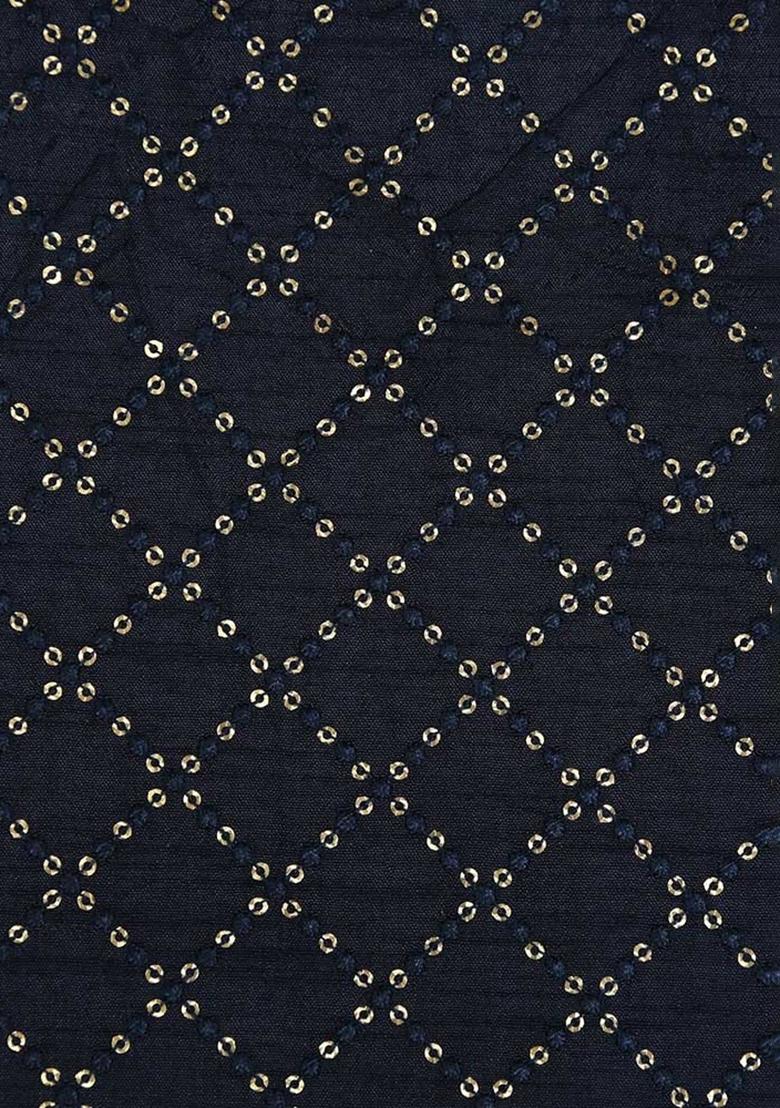 Navy Blue Embroidered Sequins Viscose Sharara Set - Indya