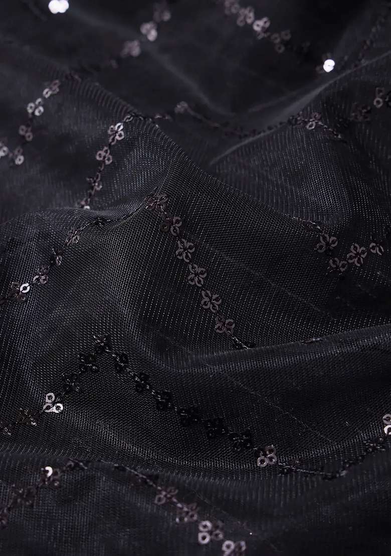 Black Embroidered Net Sharara Set - Indya