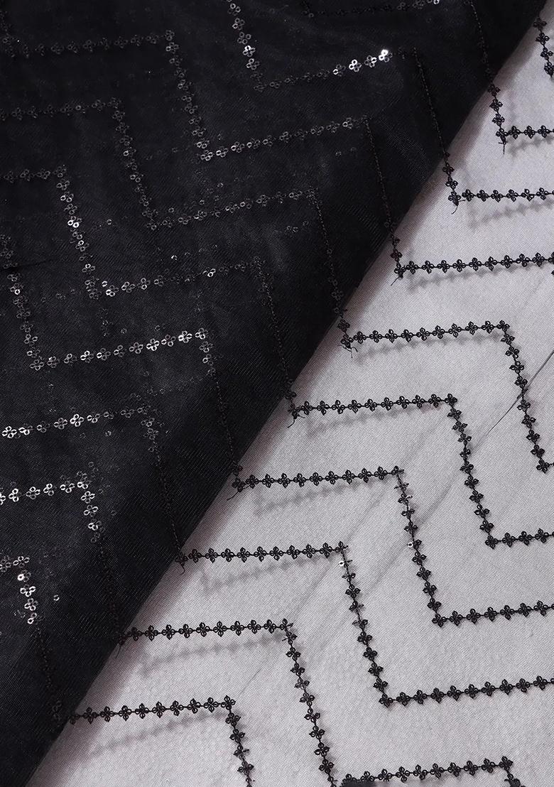 Black Embroidered Net Sharara Set - Indya