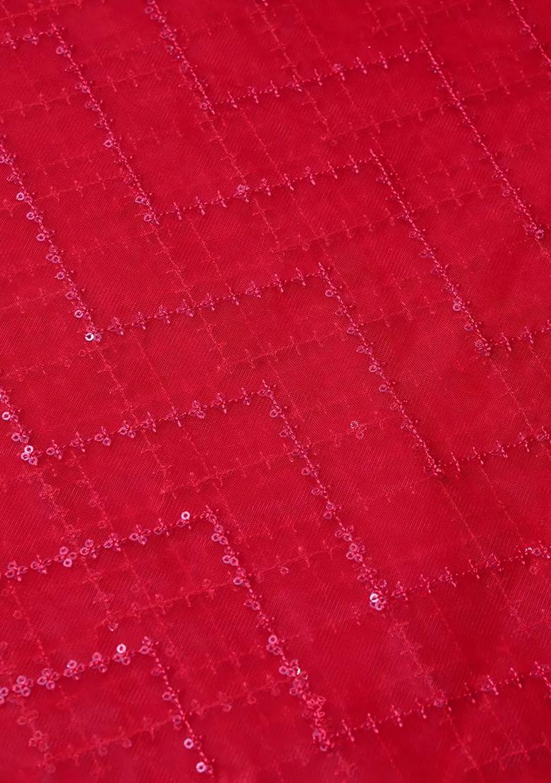 Red Embroidered Net Sharara Set