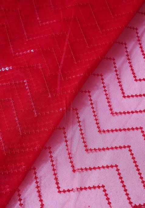 Red Embroidered Net Sharara Set