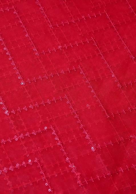 Red Embroidered Net Sharara Set
