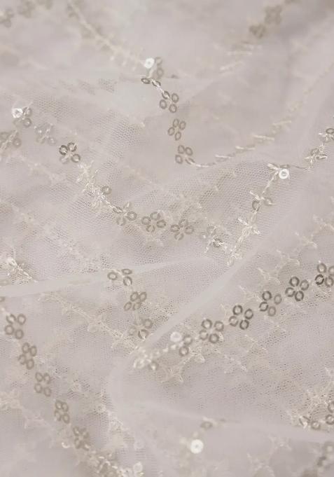 White Embroidered Net Sharara Set