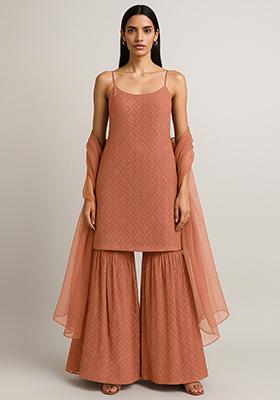 Maroon Embroidered Georgette Sharara Set