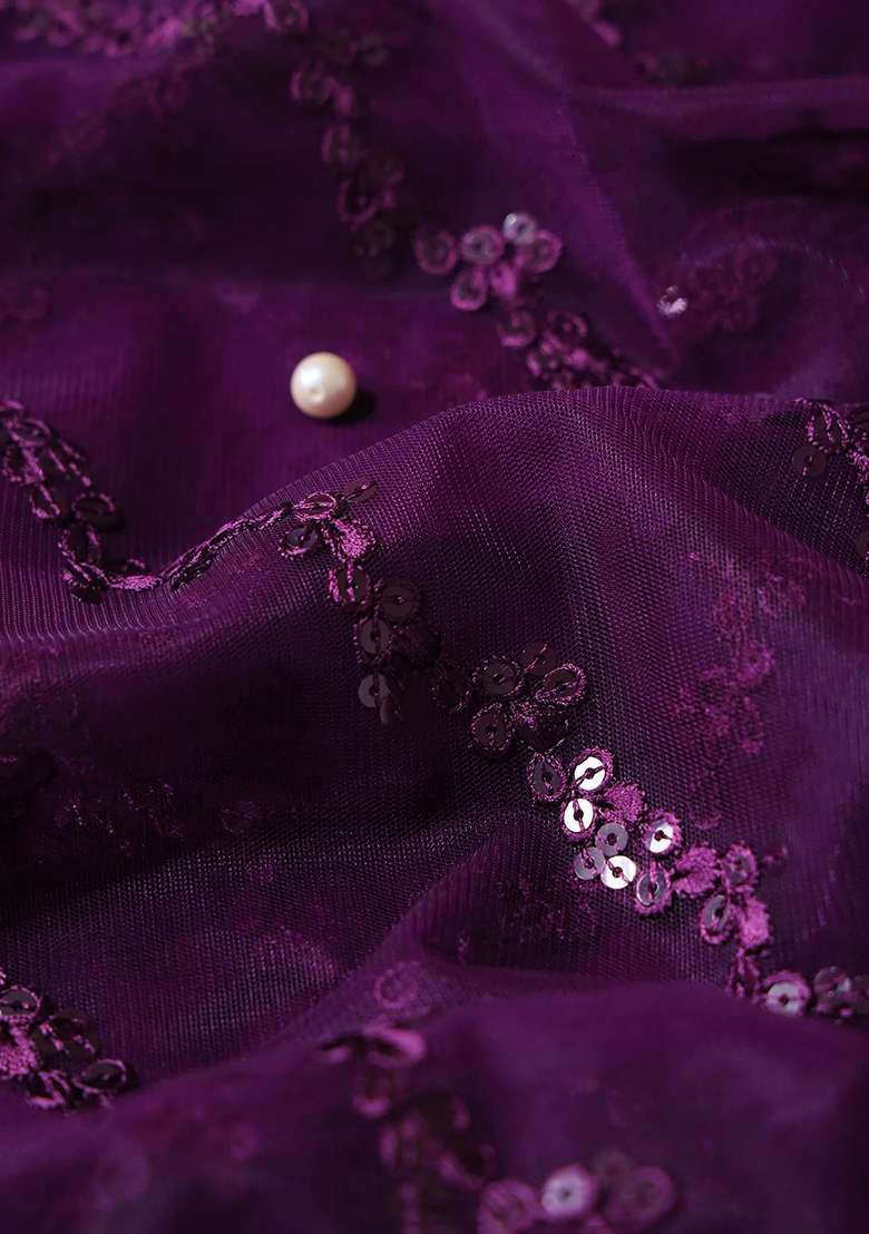 Purple Embroidered Net Sharara Set - Indya
