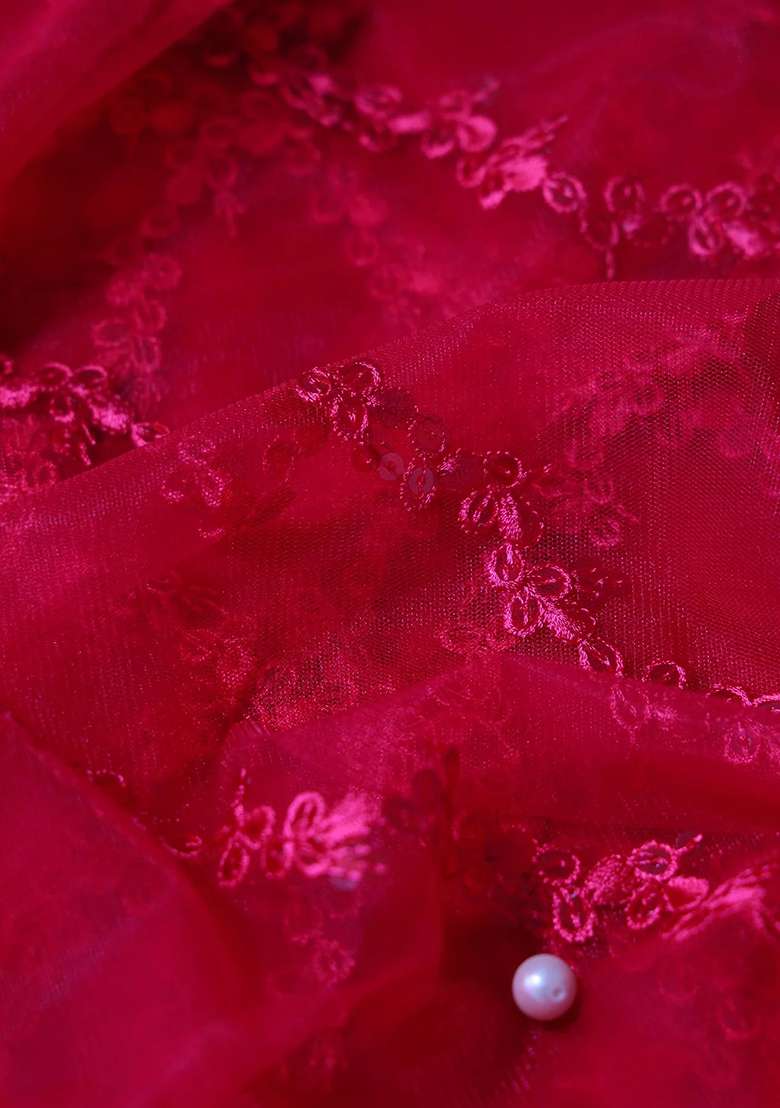 Cherry Red Embroidered Net Sharara Set - Indya