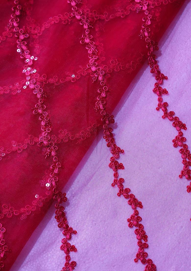 Cherry Red Embroidered Net Sharara Set - Indya