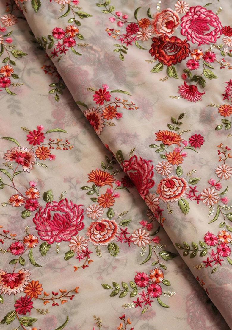 White Embroidered Georgette Kurta Set - Indya