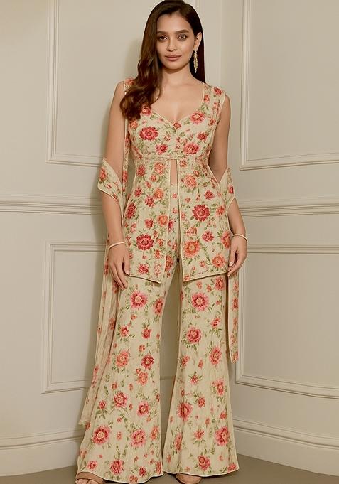 White Embroidered Georgette Kurta Set