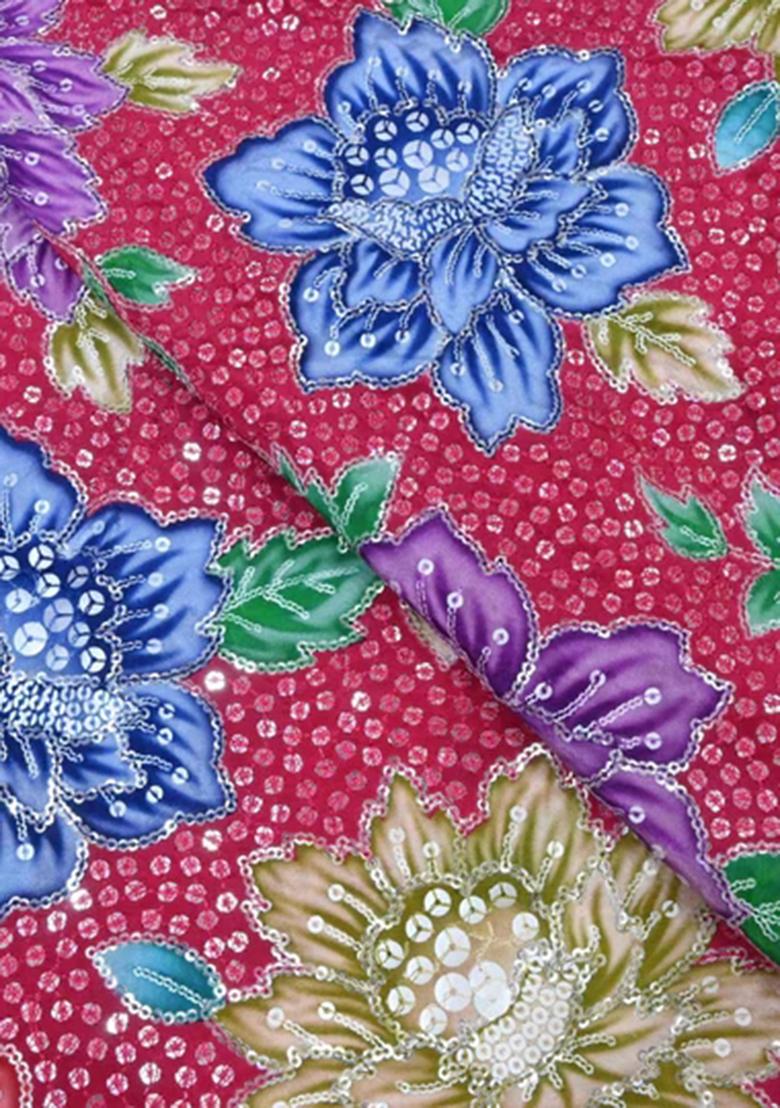 Pink Embroidered Crepe Kurta Set - Indya