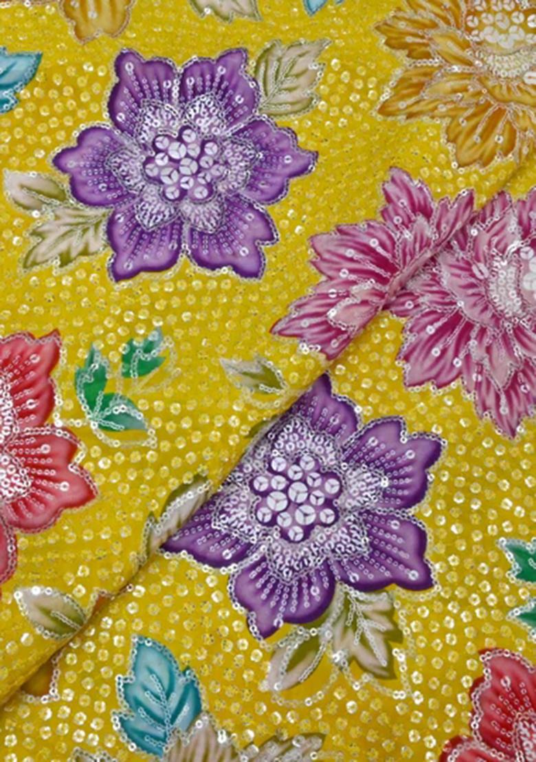 Yellow Embroidered Crepe Kurta Set - Indya