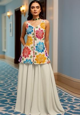 White Embroidered Crepe Kurta Set