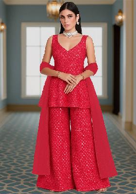 Pink Embroidered Georgette Kurta Set