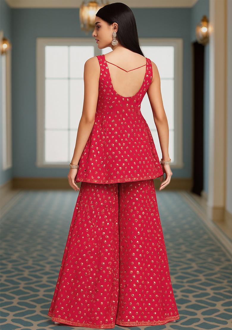 Pink Embroidered Georgette Kurta Set - Indya