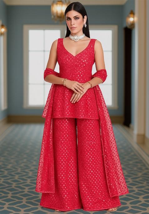 Pink Embroidered Georgette Kurta Set