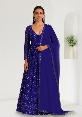 Blue Purple Embroidered Georgette Anarkali Set
