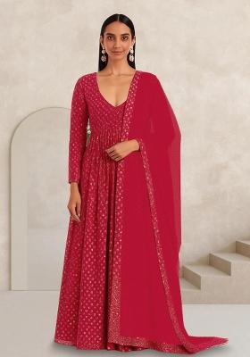 Pink Embroidered Georgette Anarkali Set