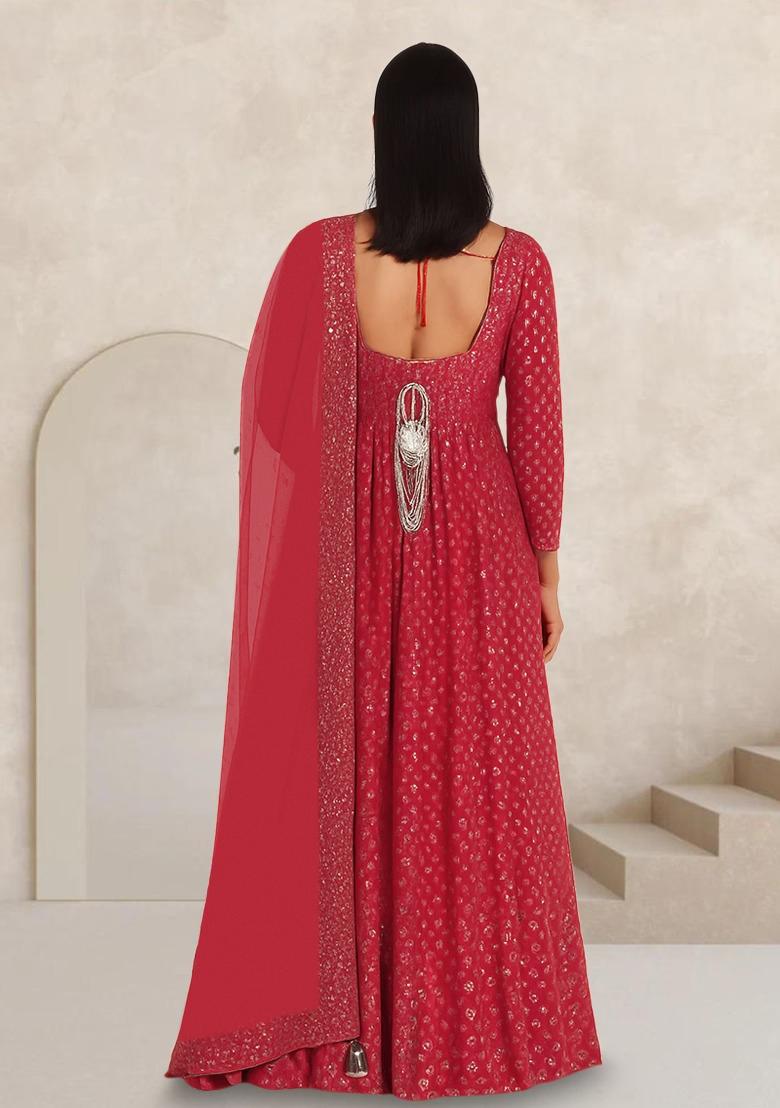 Pink Embroidered Georgette Anarkali Set - Indya