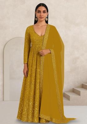 Mustard Embroidered Georgette Anarkali Set