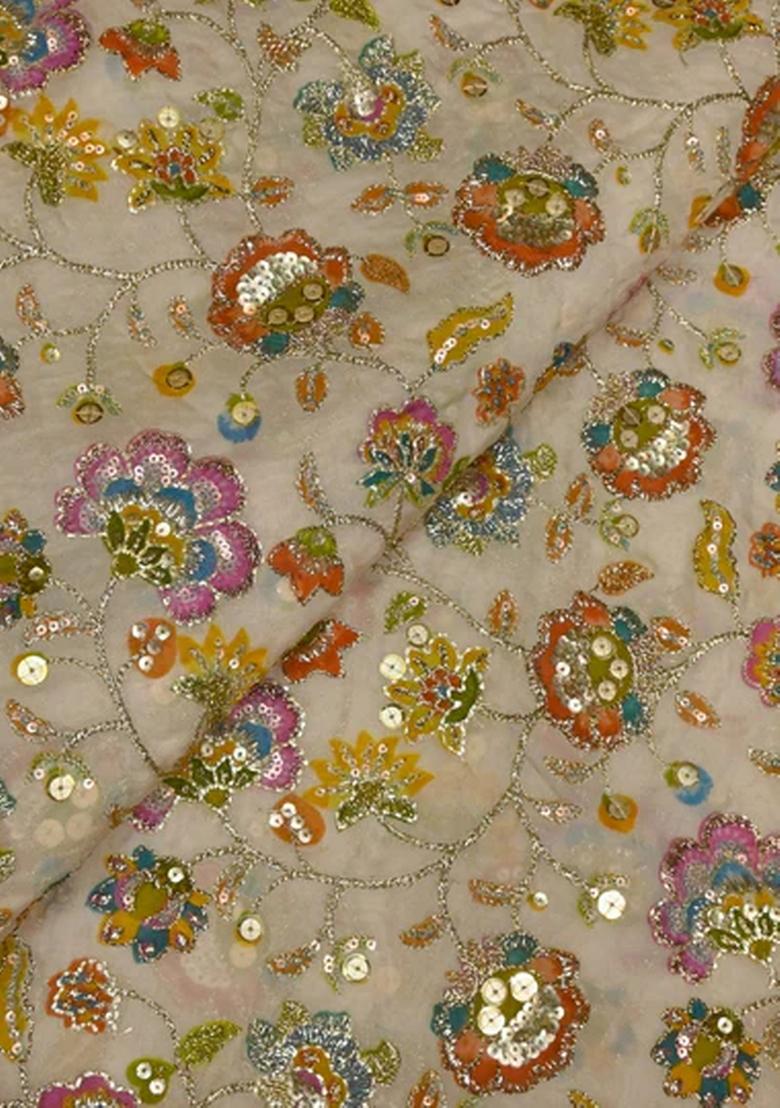 Beige Embroidered Organza Anarkali Set - Indya