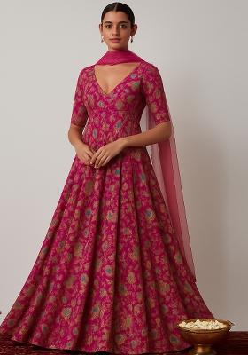 Pink Embroidered Organza Anarkali Set
