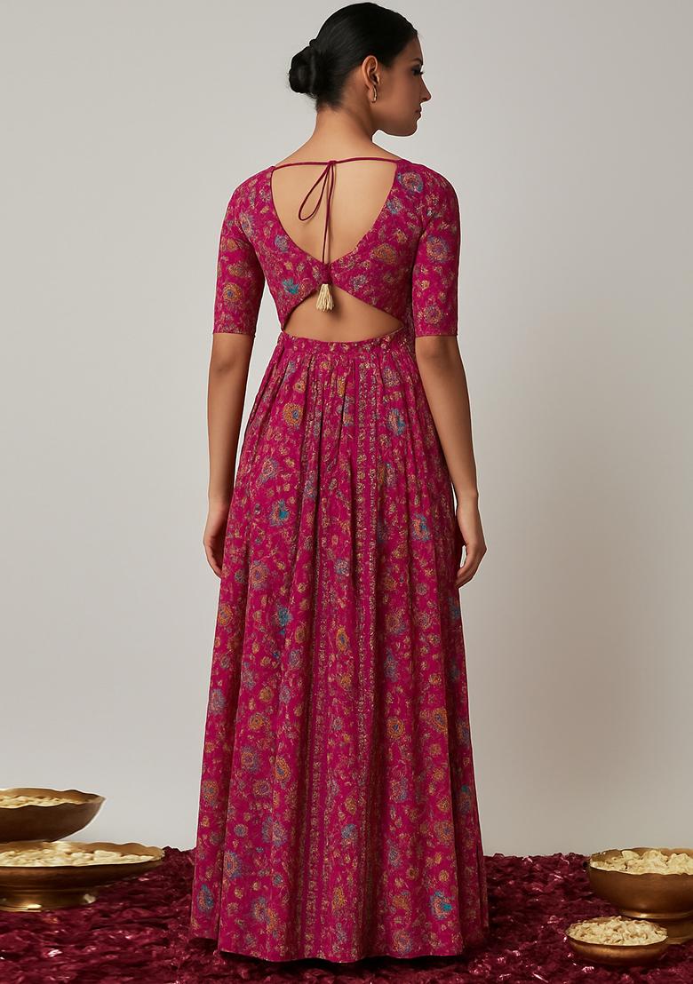 Pink Embroidered Organza Anarkali Set - Indya