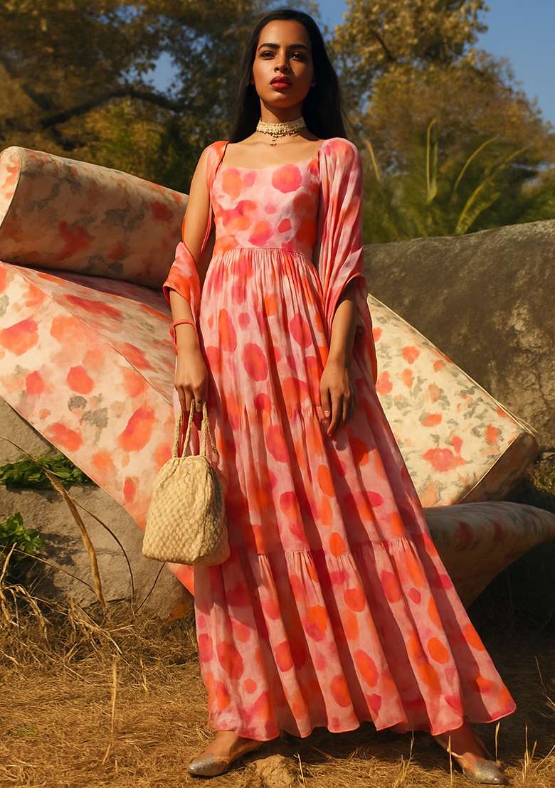 Multi Tie And Dye Chiffon Gown - Indya