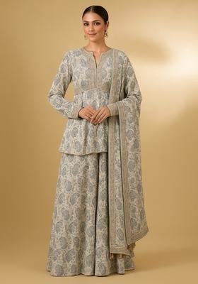 White Printed Chiffon Sharara Set