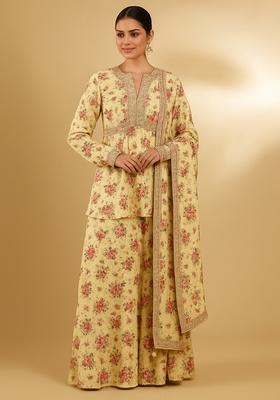 Yellow Printed Chiffon Sharara Set