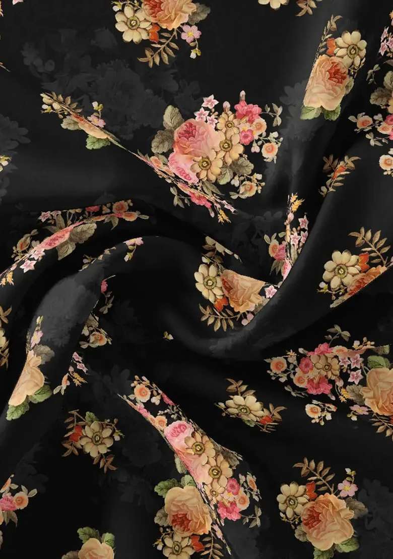 Black Floral Print Chiffon Co Ord Set - Indya