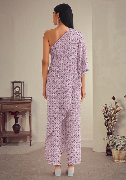 Pink Printed Polyester Jumpsuit